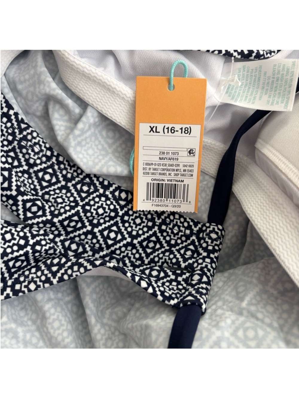 NWT Kona Sol Navy White Geometric High Neck Tankini Top Plus 16/18 - Picture 2 of 5